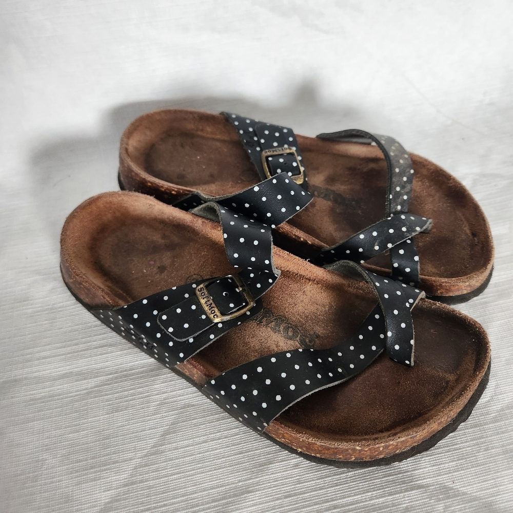 Softmoc Black and White Polka Dot leather Strap Sandals 6